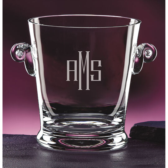 Deep Etched Monogrammed Champagne Crystal Ice Bucket